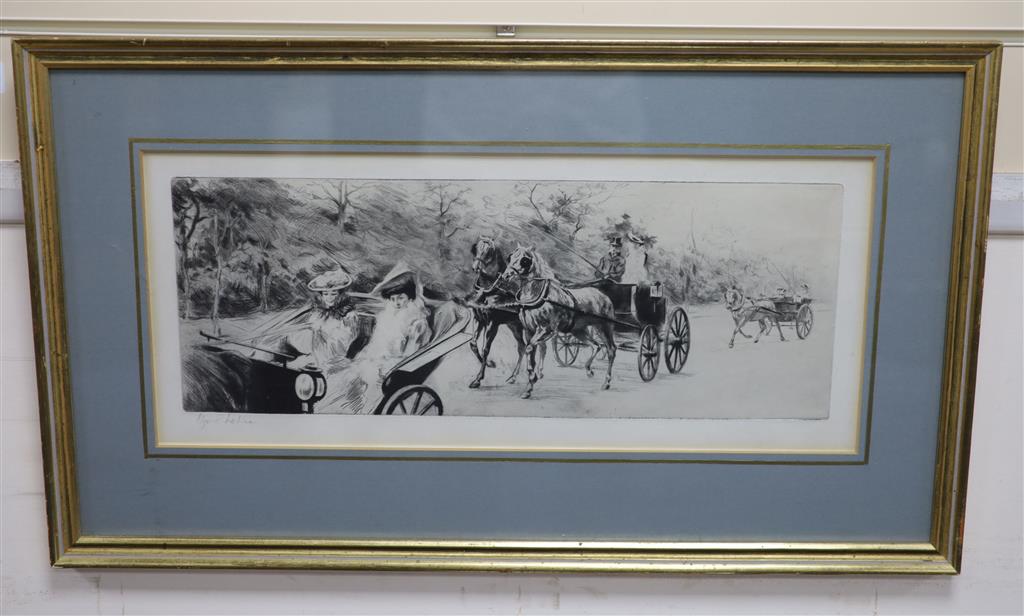 Edgar Chahine (1874-1947), dry point etching, La matin aux Acacias, 1902, one of 70, signed in pencil on the mount, 18 x 47cm